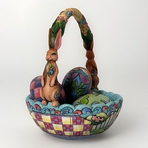 Jim Shore Hunting Eggs Finding Joy Easter Basket w 5 Eggs Figurine 2006